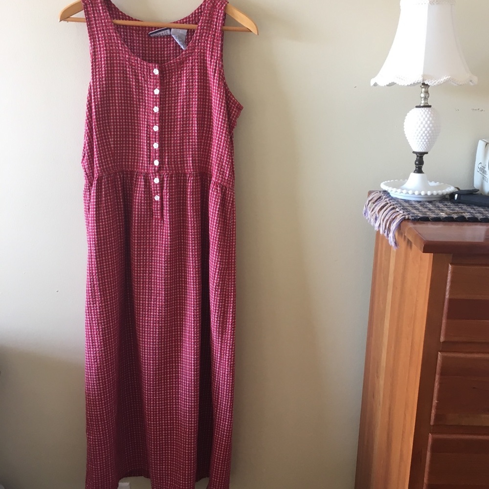 Vintage red cotton midi dress/ prairie dress